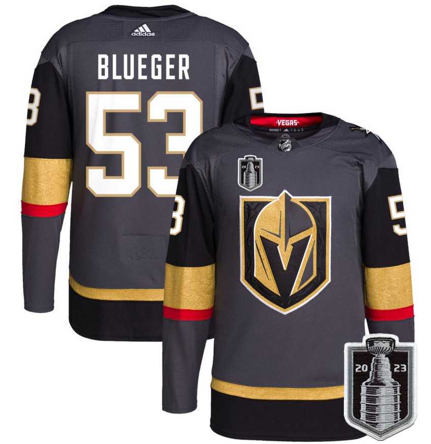 Men%27s Vegas Golden Knights #53 Teddy Blueger Gray 2023 Stanley Cup Final Stitched Jersey Dzhi